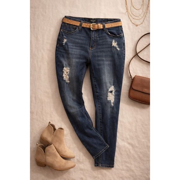 Judy Blue Denim - Judy Blue Skinny Fit Distressed Jeans Medium Wash Stretch 15/32 Boho Y2K